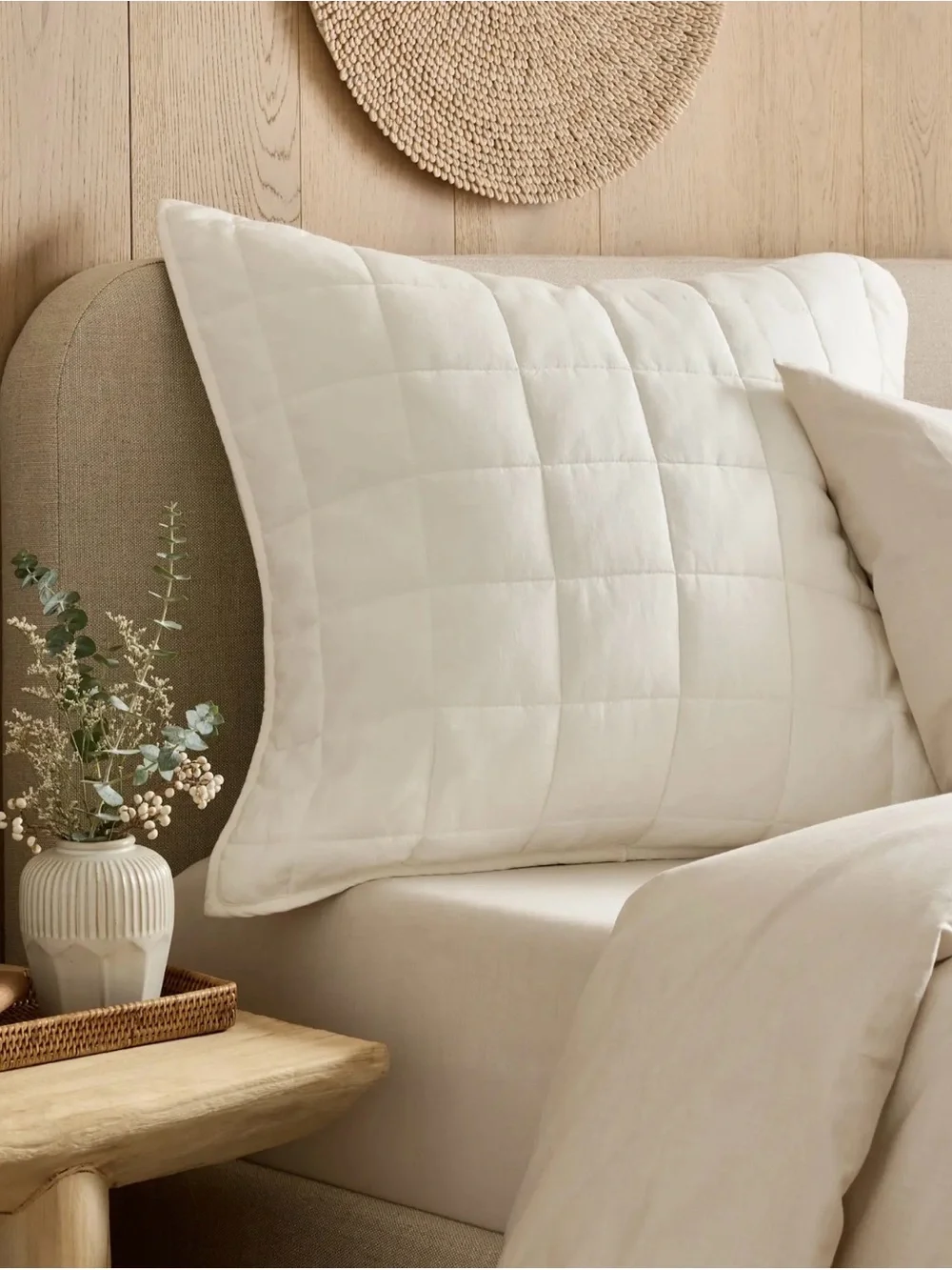 Quince European Linen Box Quilted Euro Sham in Ivory 26x26 1177